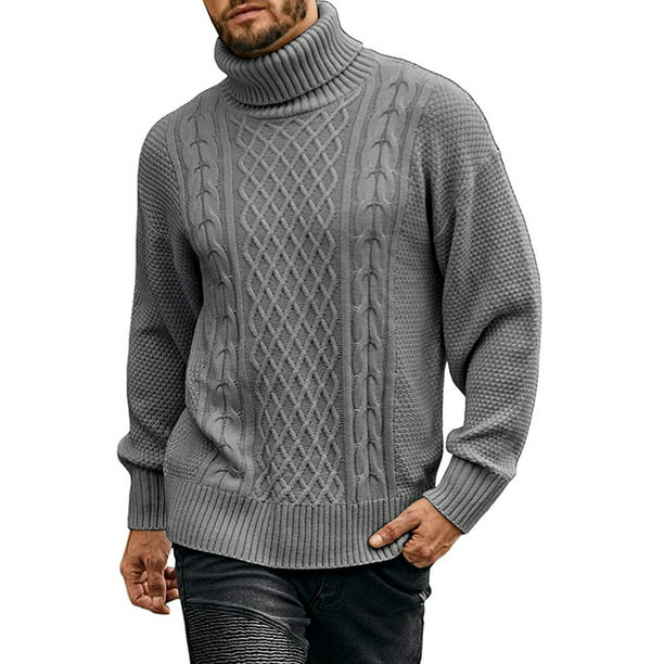 Generic Mens Casual Slim Fit Knitted Elastic Solid Stand Collar Pullover Sweaters 